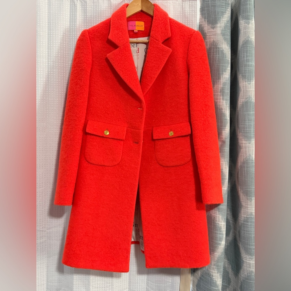 NWOT. Woman’s Vilagallo Lucia Neon Wool Blend Coat in Orange. Size 40 EU.